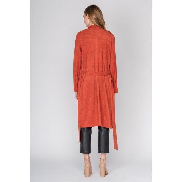 Long Suede Belted Trench Coat - Picture 2 of 2